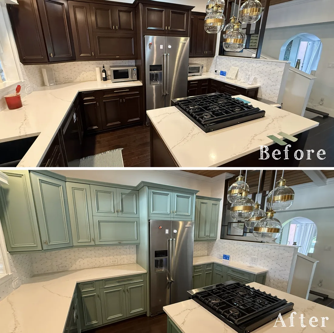 Kitchen cabinets — before and after refinishing